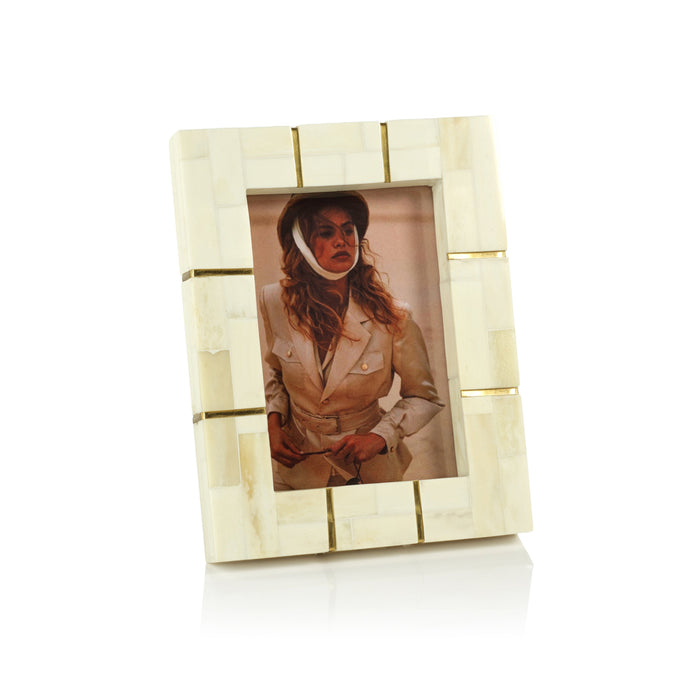 St Ives Ivory Bone Inlay Photo Frame- 5x7 | Bone & Brass