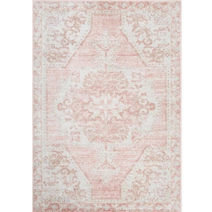 St Tropez Pale Pink & Beige traditional polypropylene rug with intricate floral and medallion patterns.