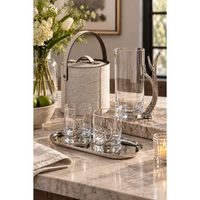 Davos Rock Glass Pitcher Pewter Antler Handle