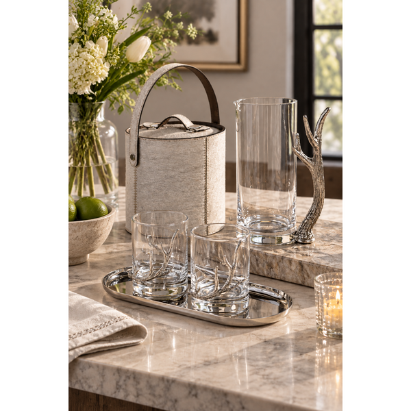 Davos Rock Glass Pitcher Pewter Antler Handle
