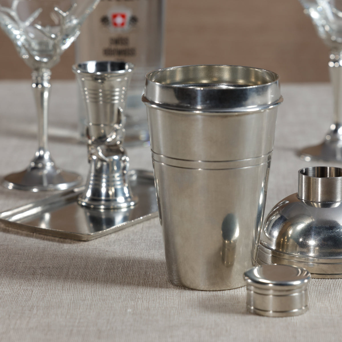 St. Anton Pewter Cocktail Shaker - Set Side View | Bone & Brass