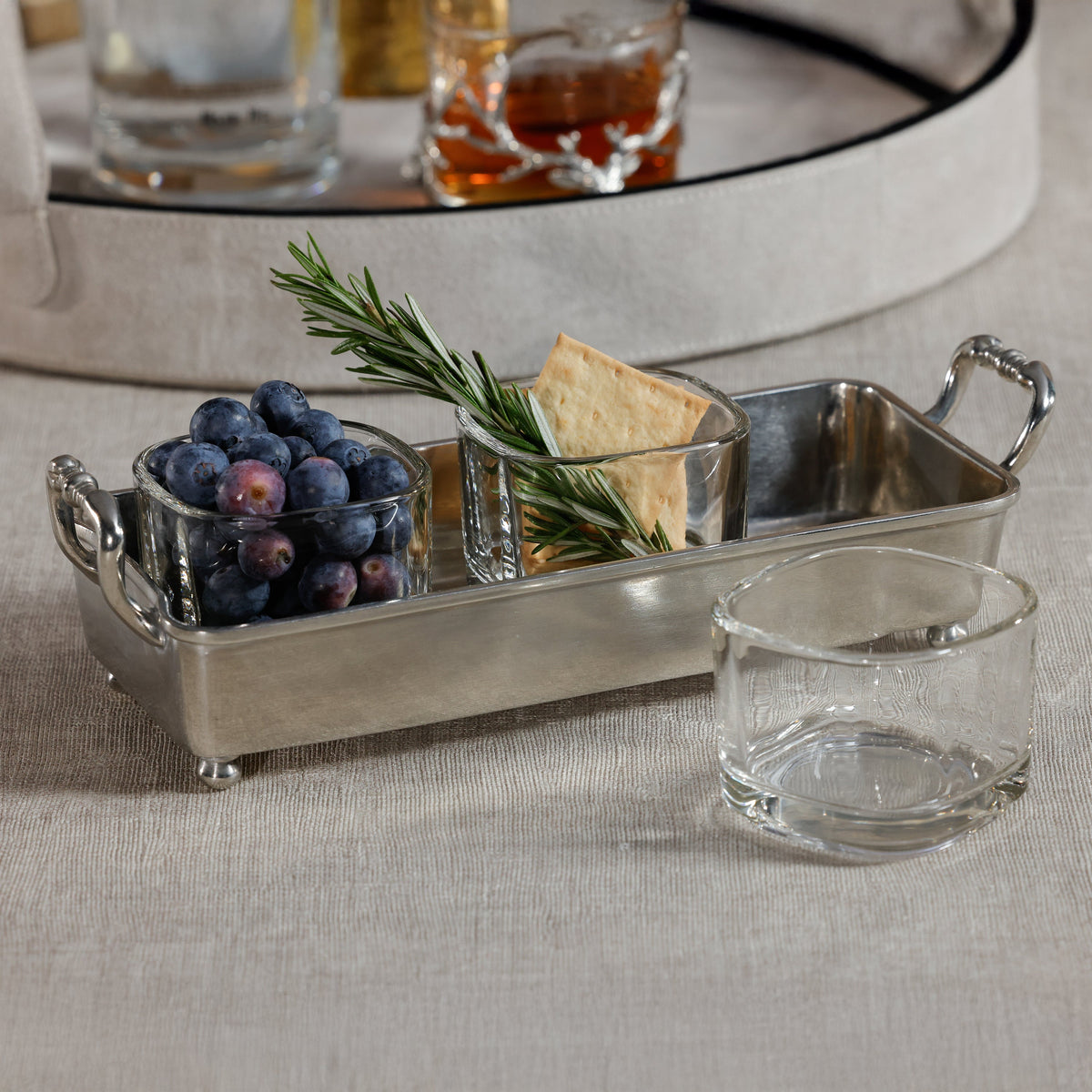 St. Anton Pewter & Glass 3-Section Condiment Tray - Dish Detail | Bone & Brass