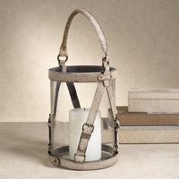 St. Moritz Hair-On-Hide Leather Glass Hurricane / Ice Bucket - Bucket Handle Detail | Bone & Brass