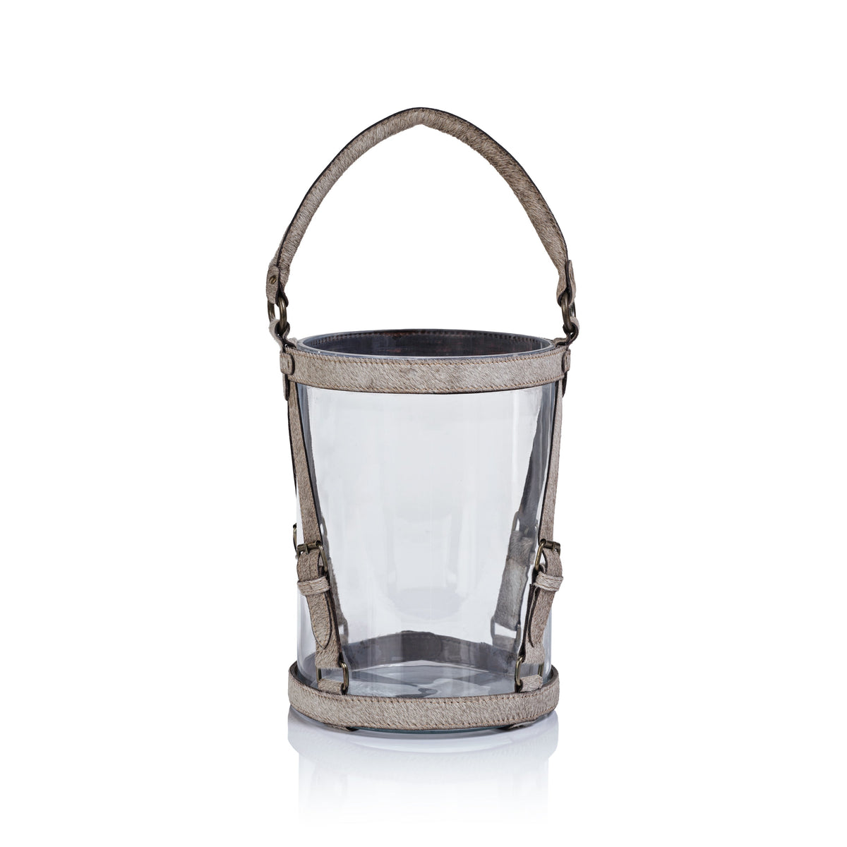 St. Moritz Hair-On-Hide Leather Glass Hurricane / Ice Bucket | Bone & Brass
