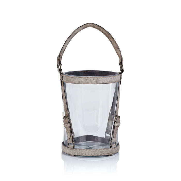 St. Moritz Hair-On-Hide Leather Glass Hurricane / Ice Bucket | Bone & Brass