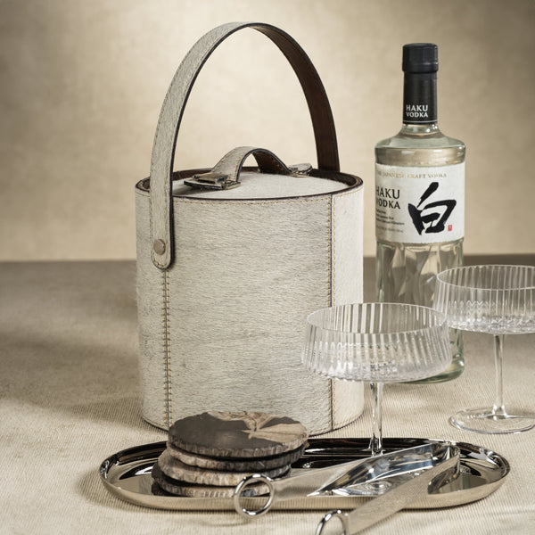 St. Moritz Hair-On-Hide Leather Insulated Ice Bucket - Wine Bucket Detail | Bone & Brass