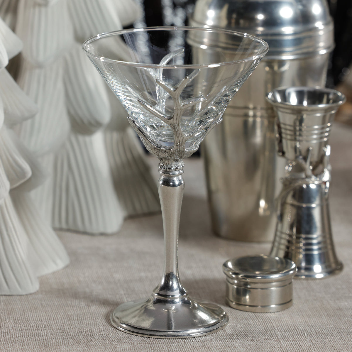 St. Moritz Pewter & Glass Martini Glass - Glass Stem Detail | Bone & Brass