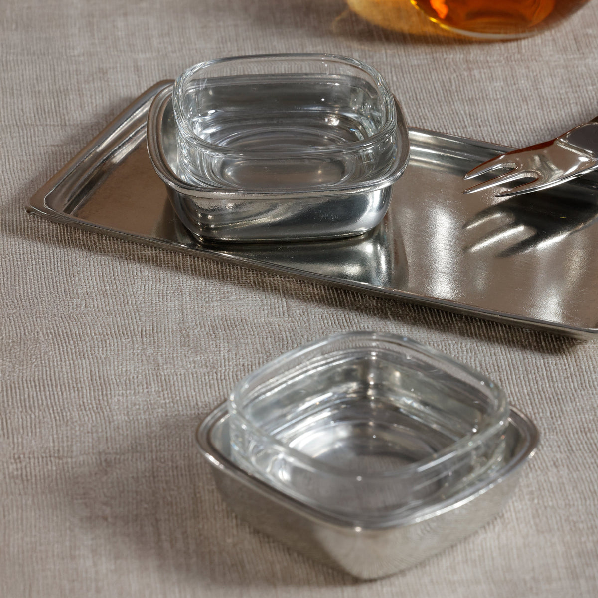 St. Moritz Pewter & Glass Single Condiment Set - Dish Detail | Bone & Brass