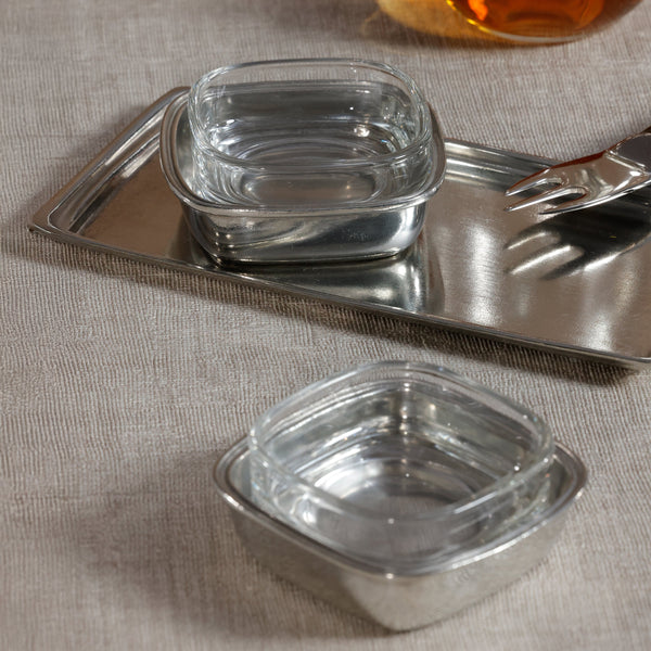St. Moritz Pewter & Glass Single Condiment Set - Dish Detail | Bone & Brass