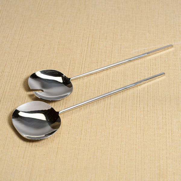 Stanley Polished Stainless Steel Salad Server Set - Set Detail | Bone & Brass