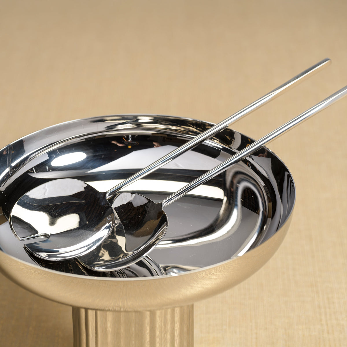Stanley Polished Stainless Steel Salad Server Set - Handle Detail | Bone & Brass