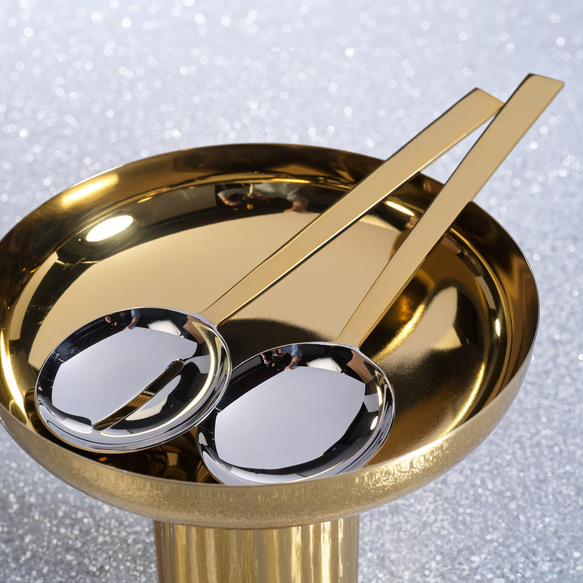 Stanley Two-Tone Polished Salad Server Set - Set Detail | Bone & Brass