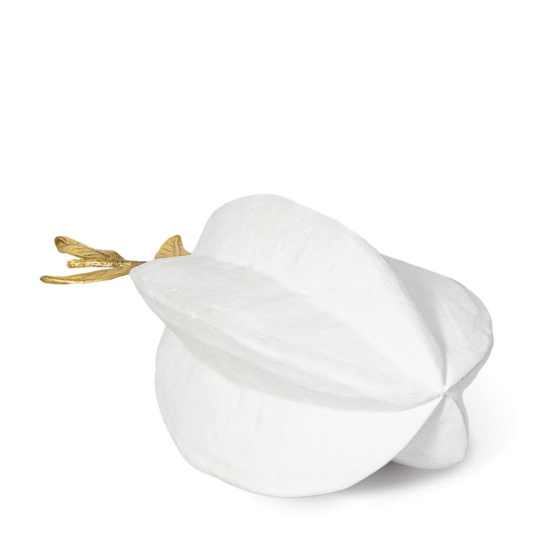 White starfruit metal objet with a gold stem, 11.75" wide, on a white background.