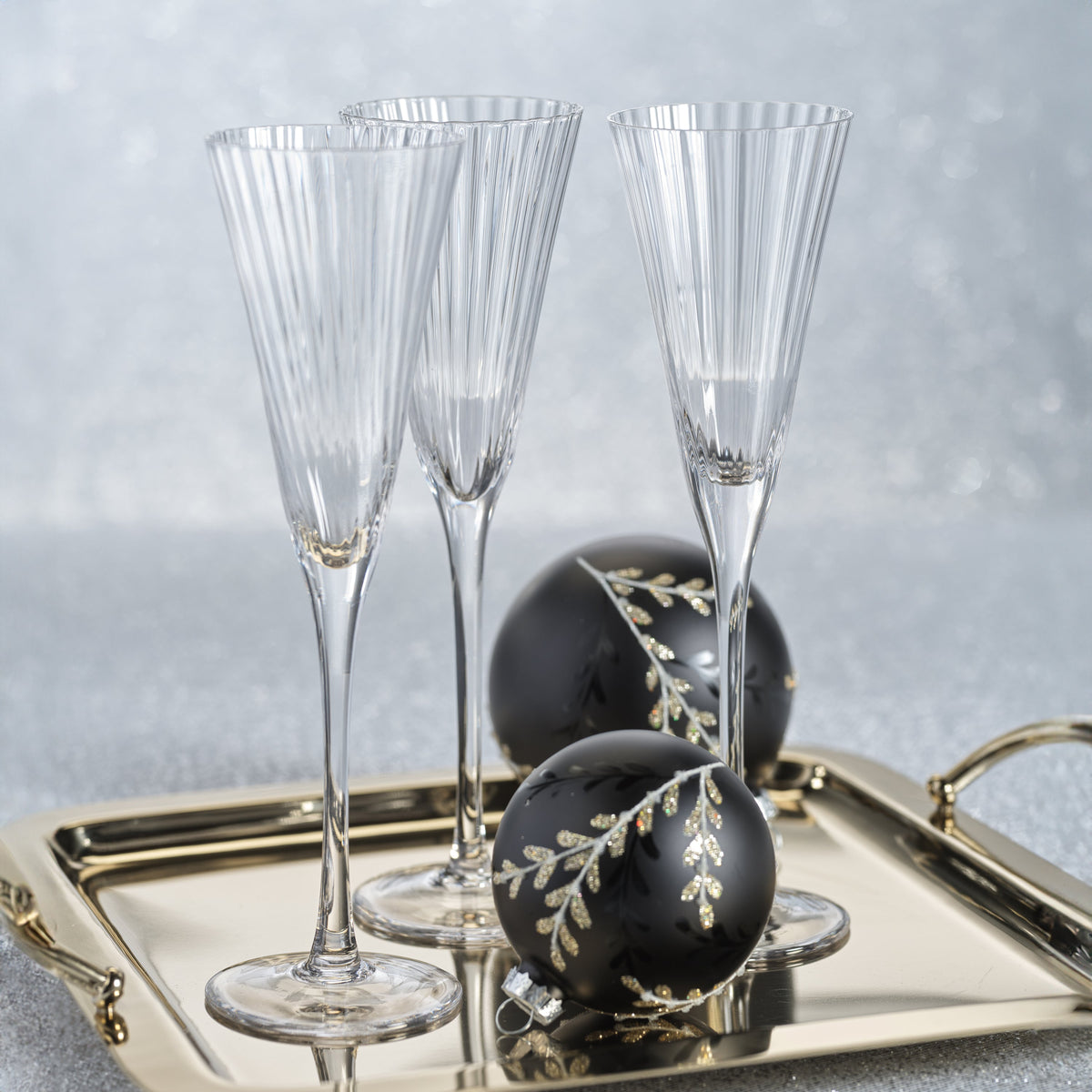 Stella Optic Champagne Flutes, Set 4 - Glass View | Bone & Brass