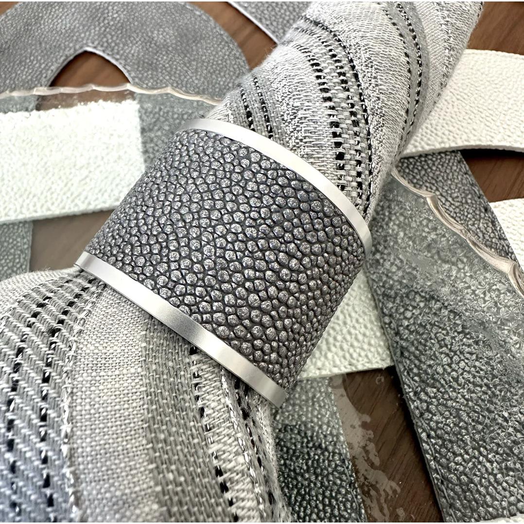 Stingray Vinyl Napkin Rings | Pearl or Gray, Set 4 - Ring View | Bone & Brass