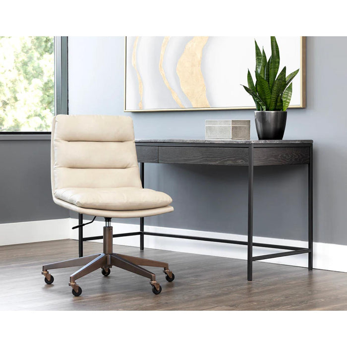 Stinson Cream Leather & Teak Office Chair - Chair Side View | Bone & Brass