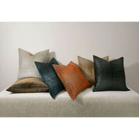 Collection of 24" square decorative throw pillows in various colors with a textured grid pattern.