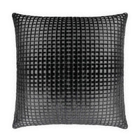 Luxury 24x24 inch black polyester viscose throw pillow with a textured grid pattern and feather down insert.