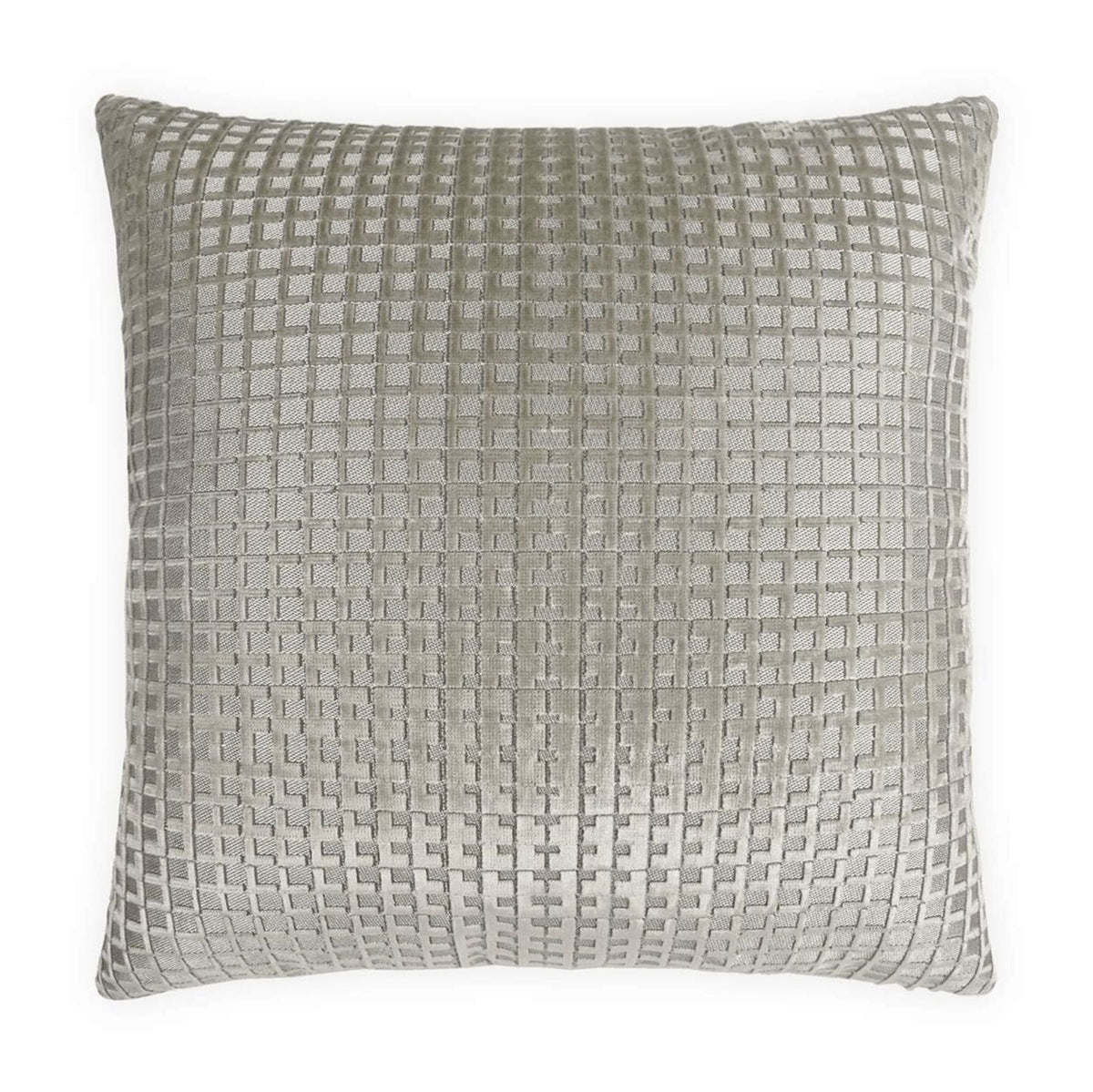 Luxury 24x24 inch grey polyester viscose throw pillow with a textured grid pattern.