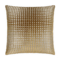 24" x 24" luxury gold and silver polyester-viscose throw pillow with a tailored, geometric grid pattern.