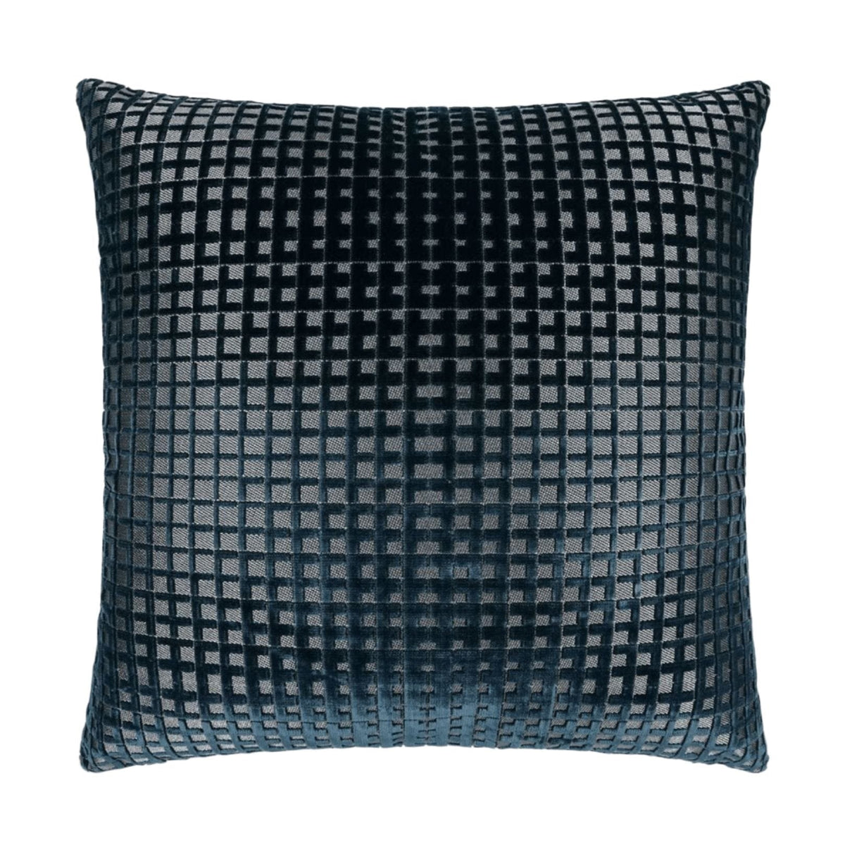 Luxury 24"x24" square decorative throw pillow in dark teal polyester-viscose with a textured grid pattern.