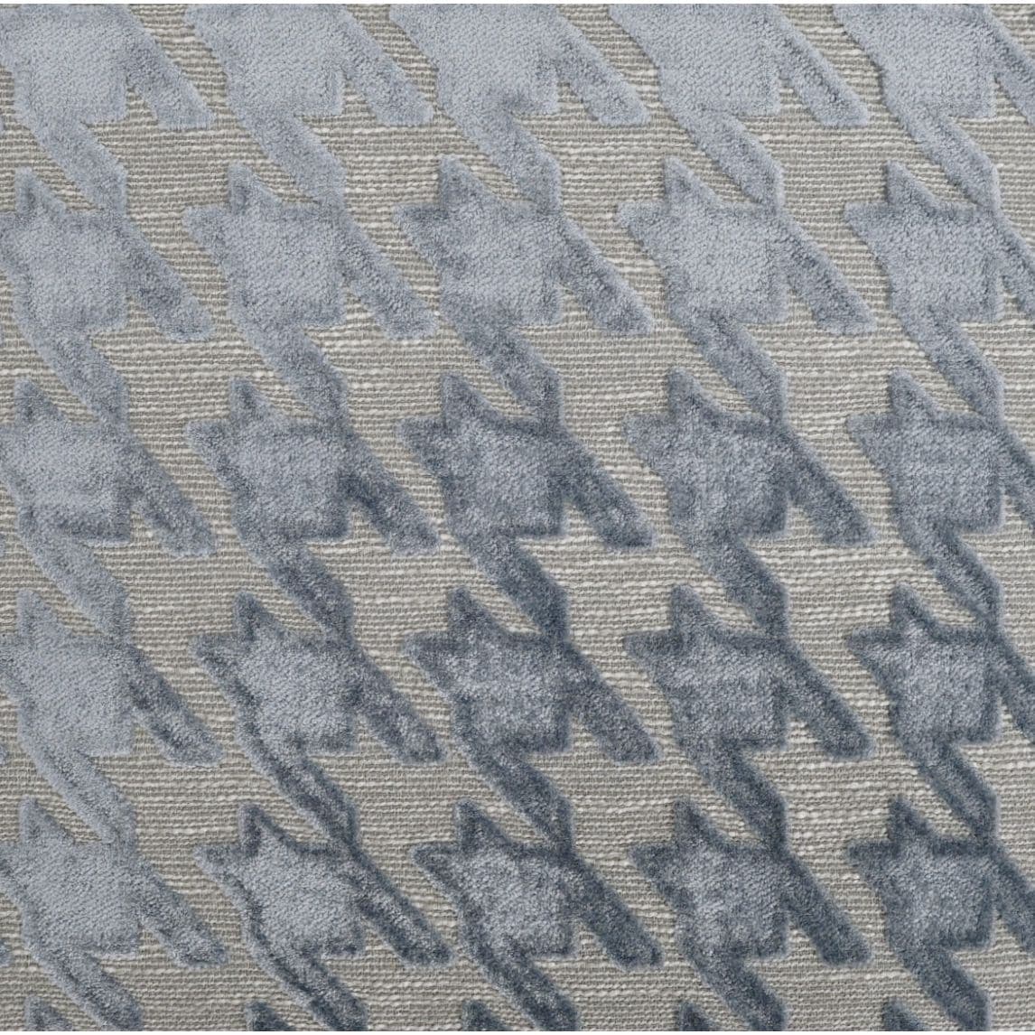 Blue Mist throw pillow with a textured houndstooth pattern in varying shades of blue and gray cotton.