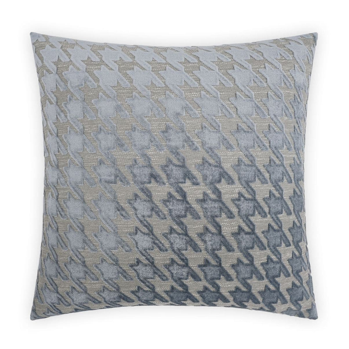 Blue Mist throw pillow, 24x24, with a textured houndstooth pattern in varying shades of blue and gray.