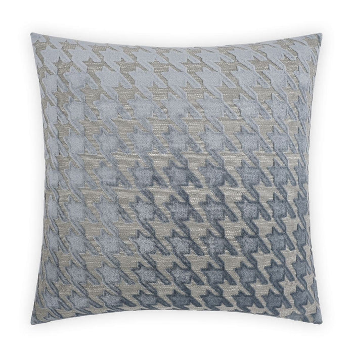 Blue Mist throw pillow, 24x24, with a textured houndstooth pattern in varying shades of blue and gray.