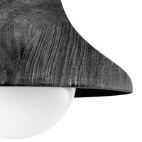 Surfside ebony wood flush mount light with visible wood grain texture and a white milk glass globe.