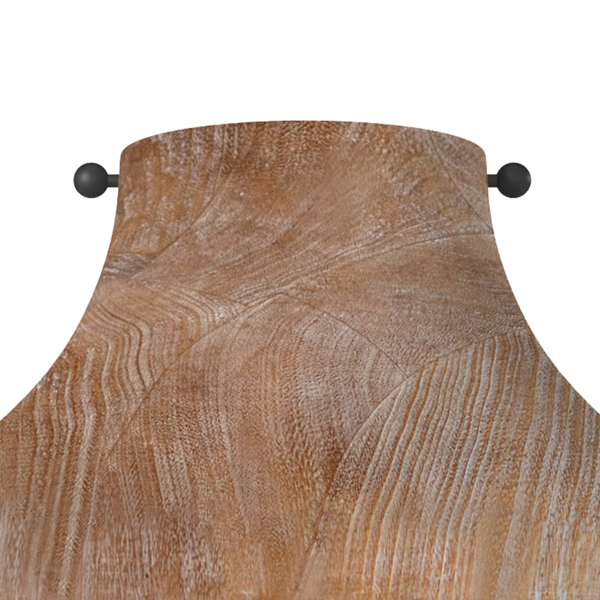 Surfside natural wood flush mount with visible grain texture and dark metal accents.