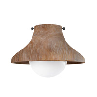 Surfside wood flush mount light with natural limed oak finish and a white milk glass globe.