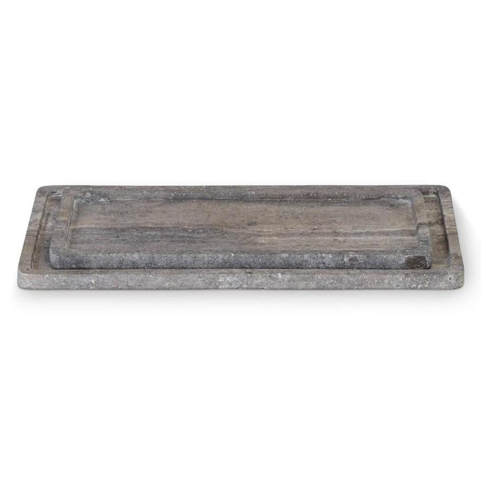 Sutton Grey Rectangle Travertine Tray Set | Bone & Brass