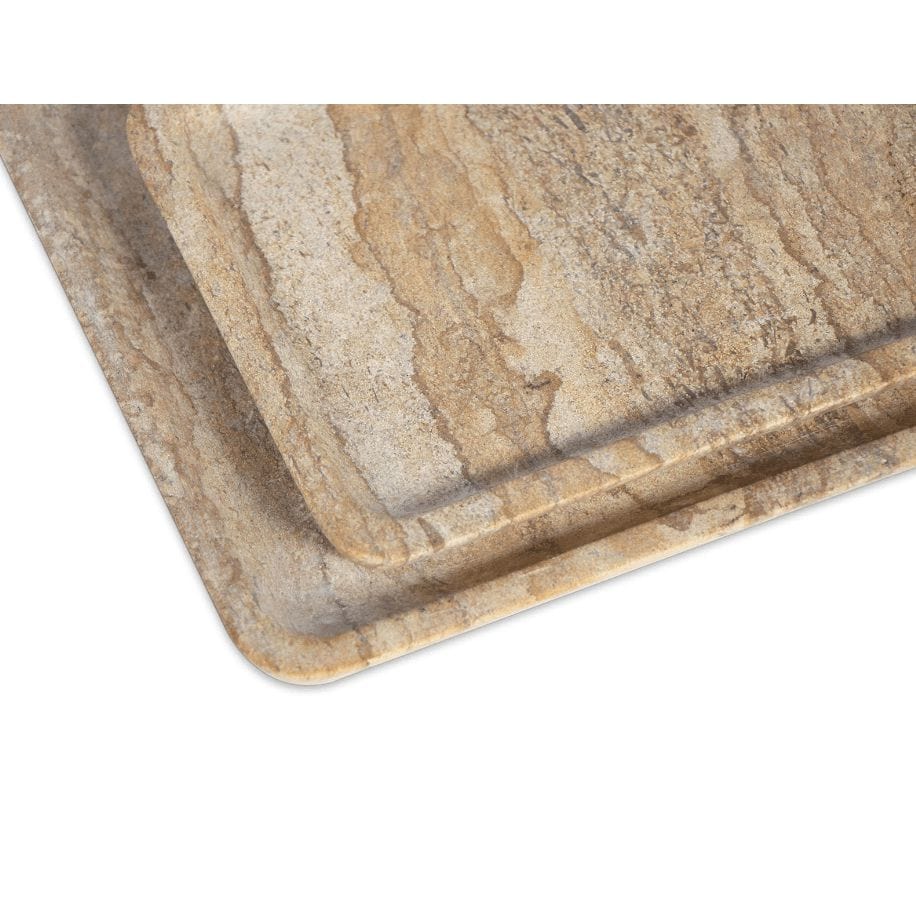 Two rectangular Sutton marble trays, one slightly smaller, with natural beige and brown veining.
