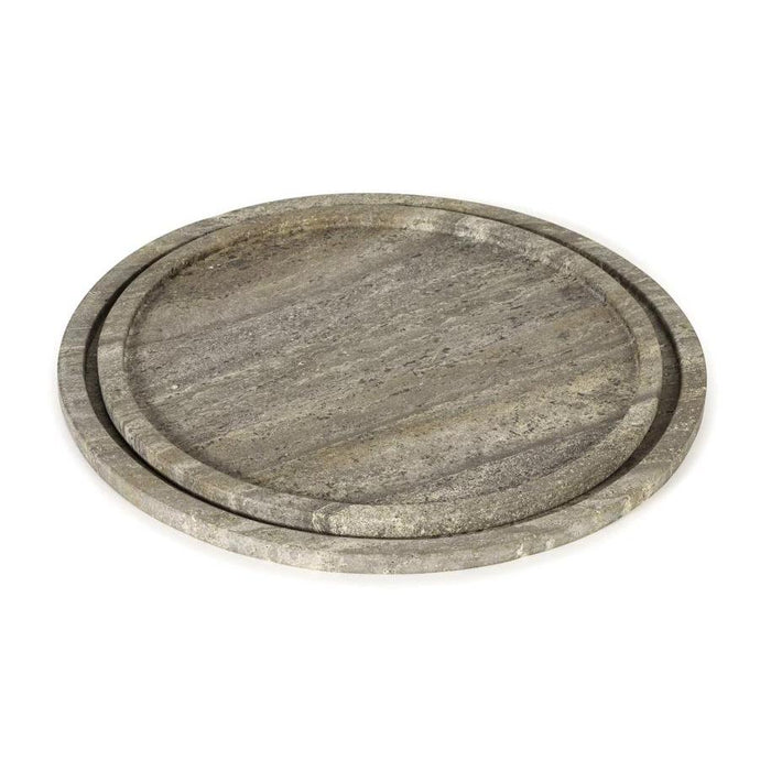 Sutton Round Travertine Tray Set - Grey | Bone & Brass