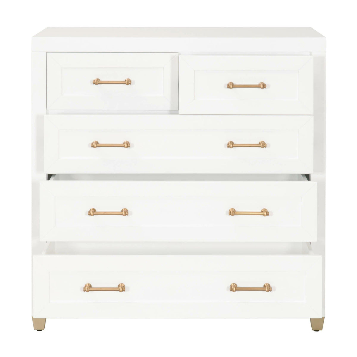 Suzy White & Brass High Chest - Dresser Drawer Detail | Bone & Brass