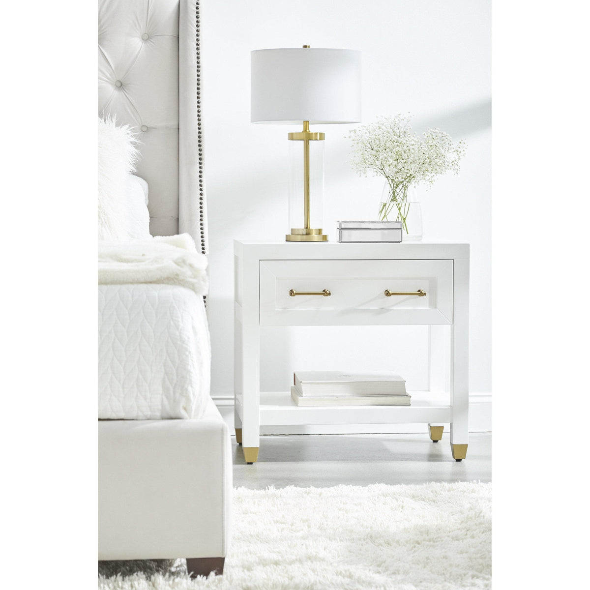 Suzy White Nightstand - Nightstand Side View | Bone & Brass