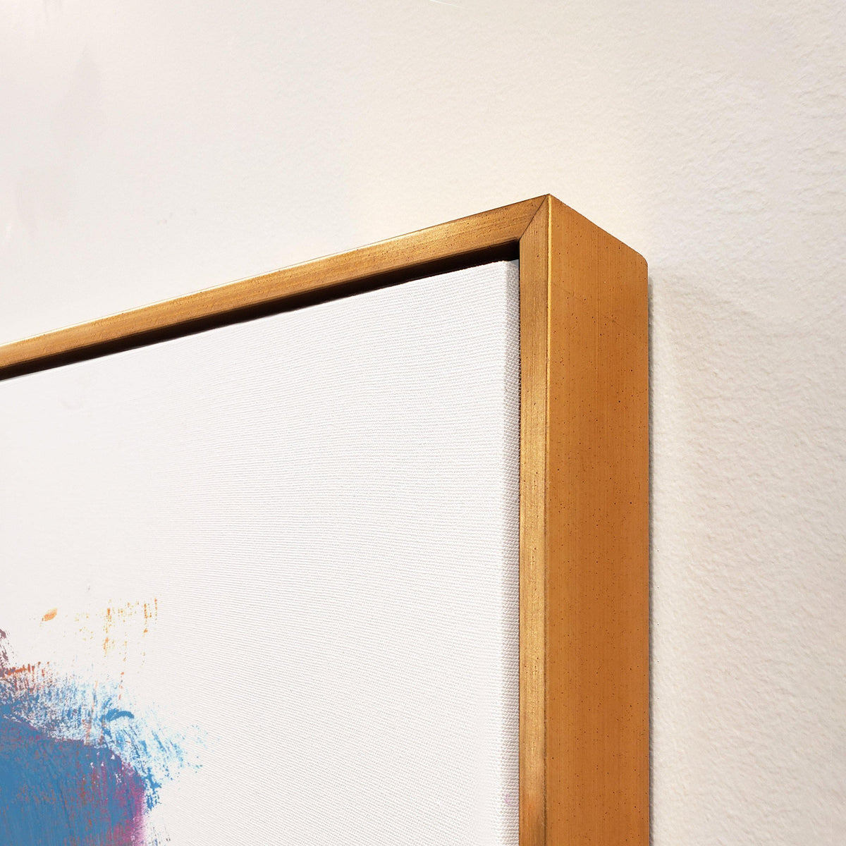 Close-up of Swatches Colors III Giclee Canvas Painting with a gold frame and brush gel finish.