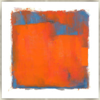 Abstract giclee canvas painting with bold orange and blue color blocks, brush gel finish.