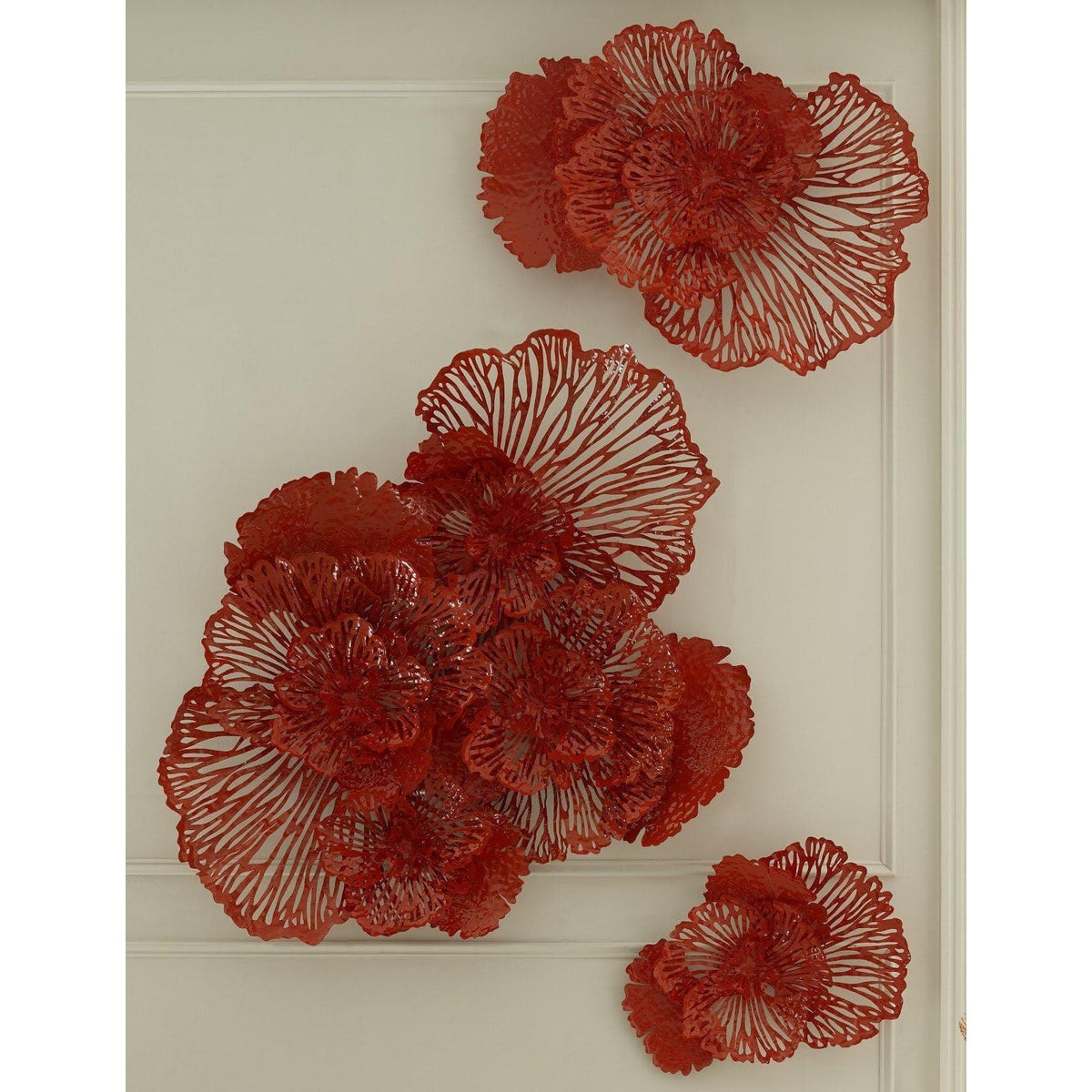 Orange Red Metal Flower Wall Art, Large - Wall Decor Close Up | Bone & Brass