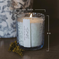 Salt Sea Soy Candle - Blue Tinted Glass Jar - 12 oz - Candle Detail | Bone & Brass