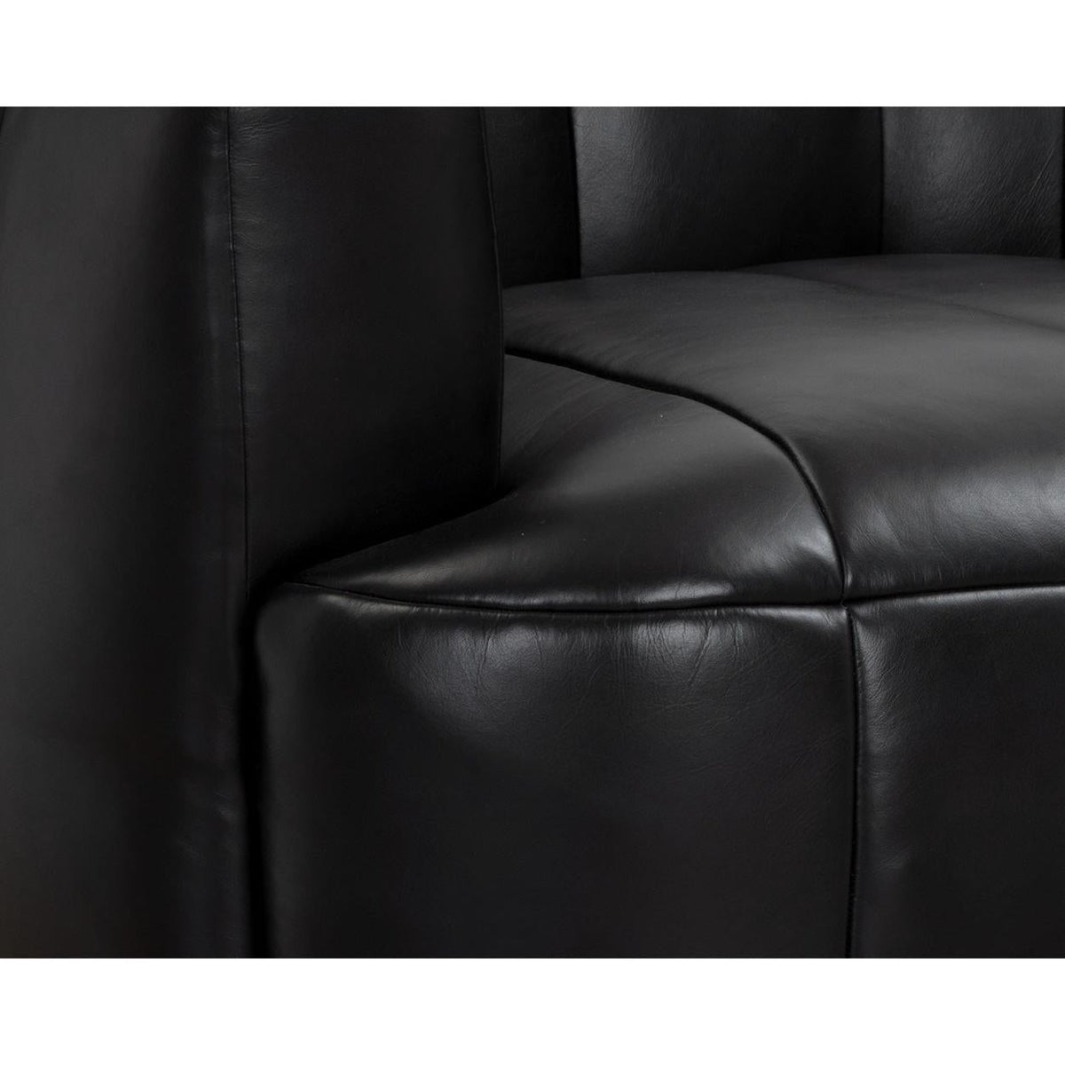 Tadeo Vintage Black Leather Swivel Armchair - Chair Upholstery Detail | Bone & Brass