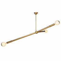 Talon Chandelier in natural brass with three exposed bulbs, featuring adjustable, angled arms and a spherical base.