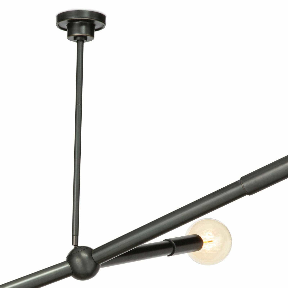 Talon Chandelier in oil rubbed bronze with adjustable arms and exposed G-type bulbs.