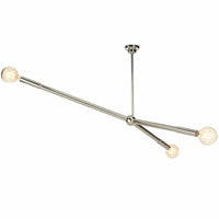 Talon Chandelier in polished nickel with three exposed G-type bulbs on adjustable, angled arms.