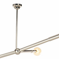 Talon Chandelier in polished nickel with adjustable arms and exposed G-type bulbs.