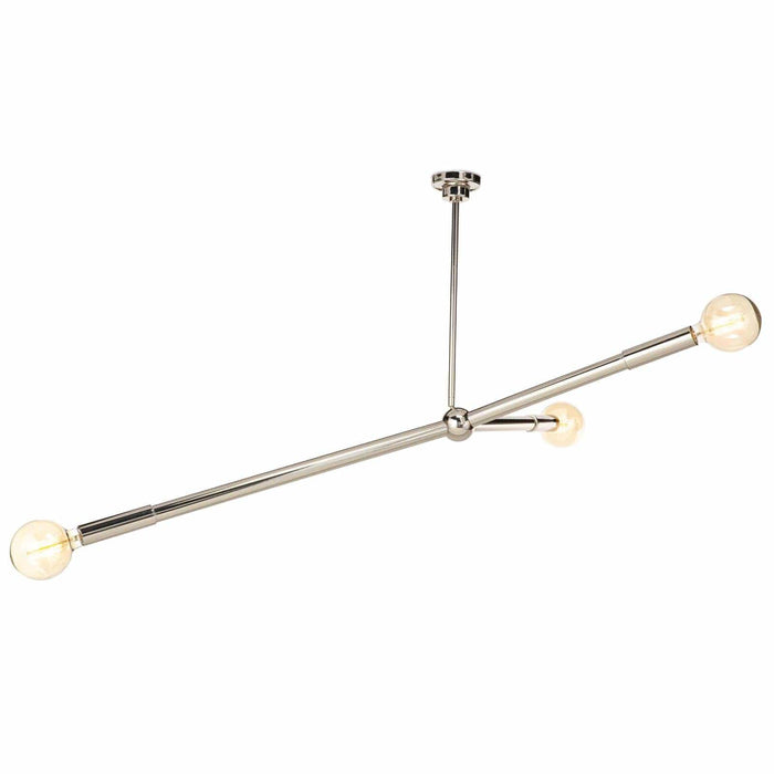 Talon Chandelier: modern polished nickel fixture with three adjustable arms and exposed G-type bulbs.