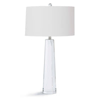 Tapered Hex Crystal Table Lamp with a clear crystal base and a crisp white linen shade.