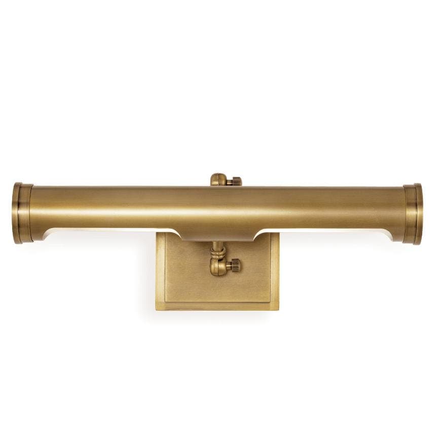 Tate Medium Natural Brass Picture Light, 18-inch wide, with a classic steel shade.