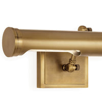 Tate Medium Natural Brass Picture Light, 18" wide, with a classic steel design and adjustable arm.