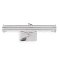 Tate Medium Picture Light in polished nickel, 18" wide, with a sleek, traditional steel design.